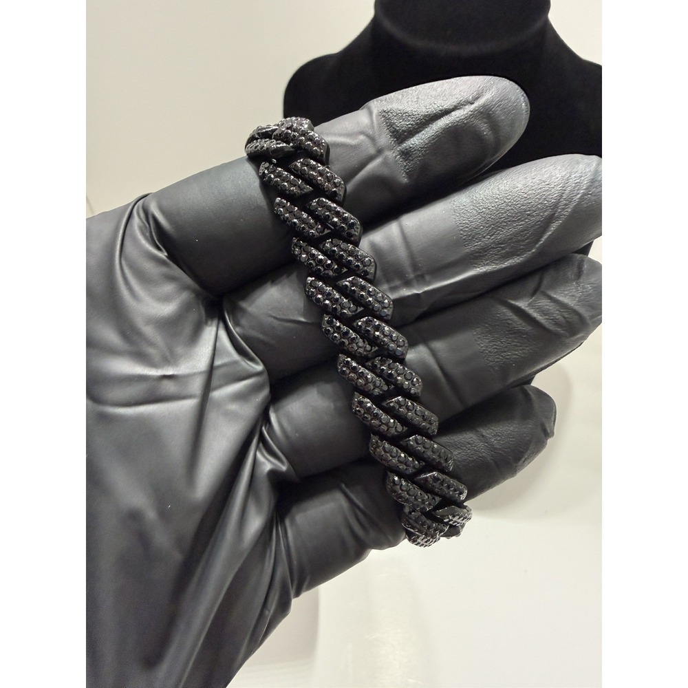 iced out blk on blk cuban bracelet vvscz stones 8 inch 14mm push lock stainless